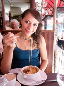 This photo sums it up - cheese/good food with family while traveling (with fabulous nails that you can't see in the photo).